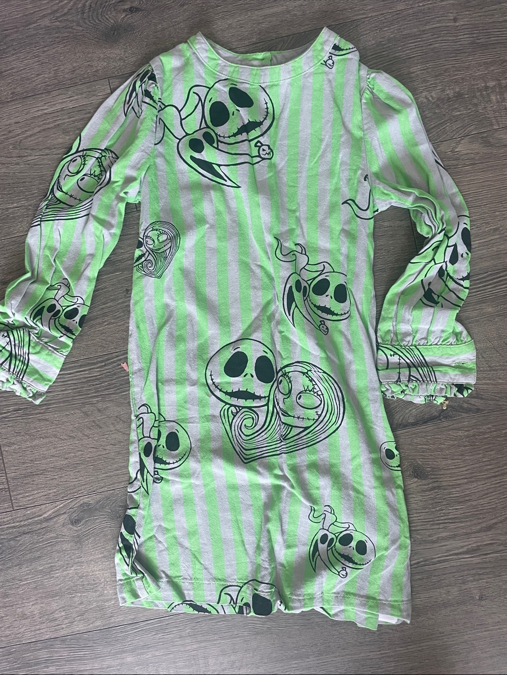 Disney Girls' Neon Green and White Striped Nightgown with Jack Skellington Print